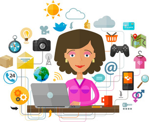 Young woman at the computer on internet vector