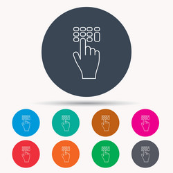 enter pin code icon click hand pointer sign vector image