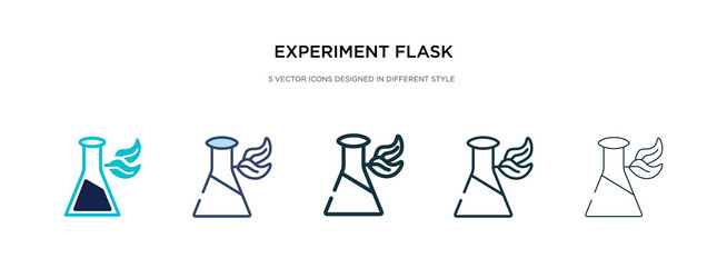 Experiment flask with leaves icon in different vector