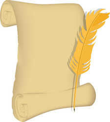 Old blank scroll paper and feather pen Royalty Free Vector