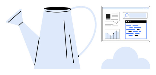 watering can with analytics dashboard and cloud vector image