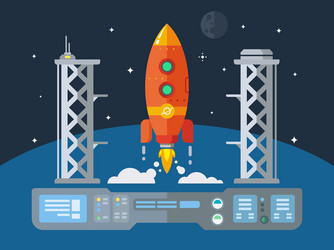 Retro Rocket Launch Flat Illustration vector image