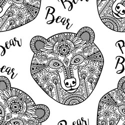 black doodle bear face seamless pattern Vector Image