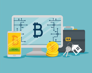 bitcoin virtual currency in the computer vector image