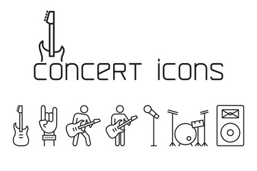 Line concert icons set on white background vector