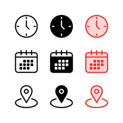 time date location icon set vector image
