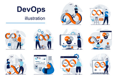 devops concept with character situations mega set vector image