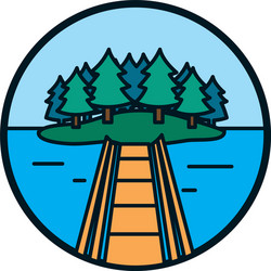 pine trees and bridge line fill style icon vector image