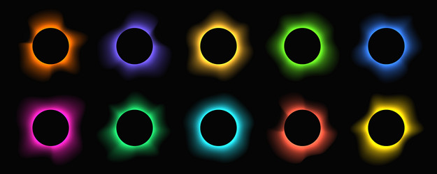 set of circle illuminate light frames with color vector image