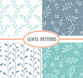 set of four seamless patterns with spring leaf vector