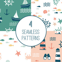 4 seamless patterns with nautical design elements vector