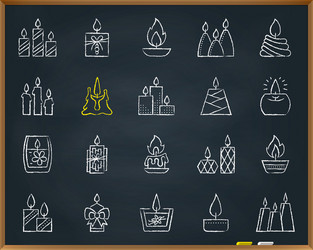 candle flame chalk draw line icons set vector