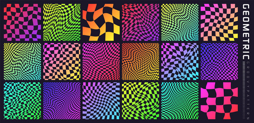 groovy checkered pattern colorful distorted tiled vector image