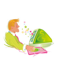 man working on a computer isolated white vector image