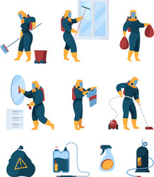 Cleaning service professional workers in uniform vector