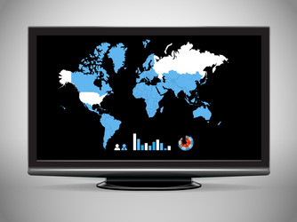 modern tv with earth map and statistics vector