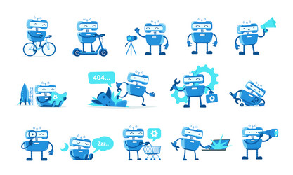 robot mascot character set support service-center vector image