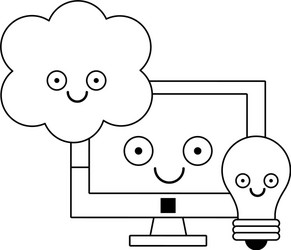 Computer and light bulb with cloud computing vector