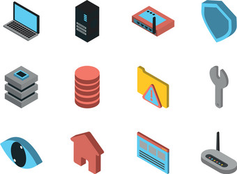 Bundle data server set icons vector