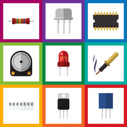 flat icon technology set of microprocessor vector image