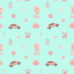 seamless pattern with romantic objects in rose vector image