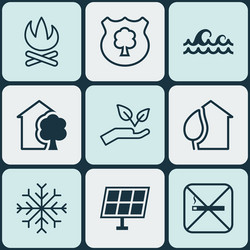 set of 9 ecology icons includes sun power timber vector