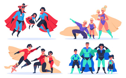 Superhero families wonder dad mom and kids vector