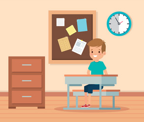 Boy child in classroom with note board vector