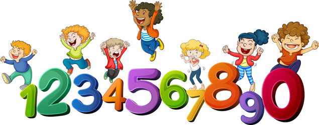 Happy children and numbers one to zero vector