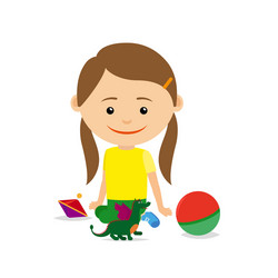 little girl sitting with toys vector