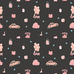 Seamless pattern with romantic objects in rose vector