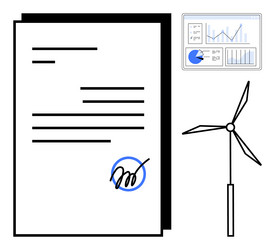 signed contract with wind turbine and data vector image