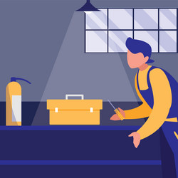 mechanic worker with toolbox and extinguisher vector image