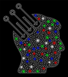bright mesh wire frame neuro interface with light vector image