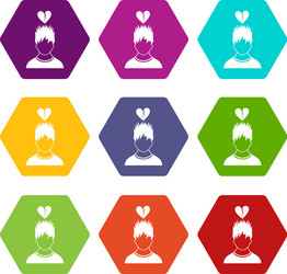 man with broken red heart over head icon set color vector image