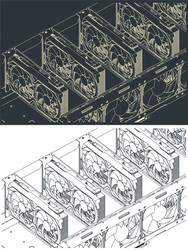 mining farm close-up isometric drawings vector