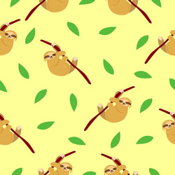 seamless pattern of sloths hanging on tree branch vector image