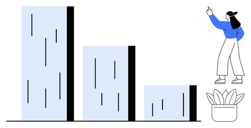 woman analyzing declining bar chart with pointer vector image