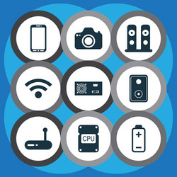 set of 9 computer hardware icons includes battery vector image