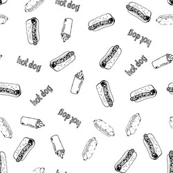 hotdog seamless background in black and white vector