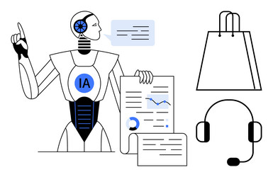 ai robot analyzing data with shopping bag vector image