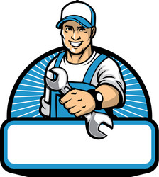 Cheerful Mechanic with Wrench Vector Image