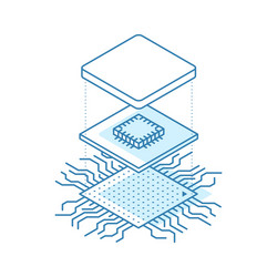 line art microchip central processor unit concept vector image