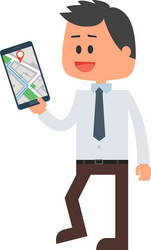 man using mobile gps map to search route vector image