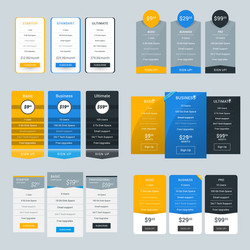 set of pricing table design templates for websites vector image