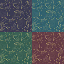 set of seamless patterns with shells vector