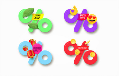 Different sale labels with percentage sign 3d vector