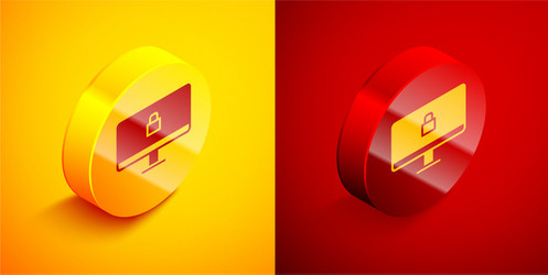 Isometric lock on computer monitor screen icon vector