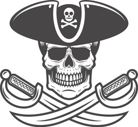 pirate skull with crossed sabers design element Vector Image