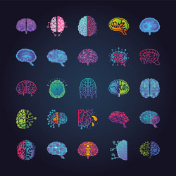 Brain thinking and design set icons vector